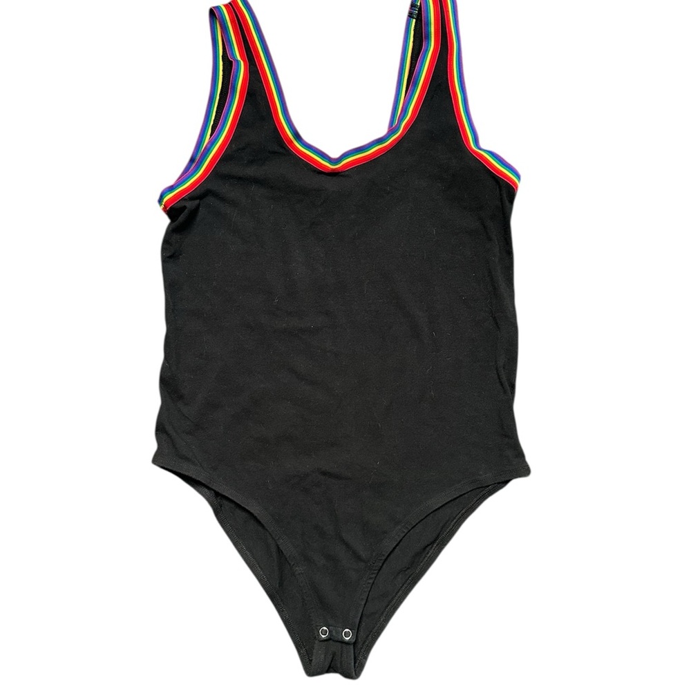 Torrid Black Bodysuit with Rainbow Trim Pride